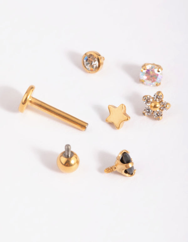 Gold Plated Titanium Pretty Flat Back 6-Pack