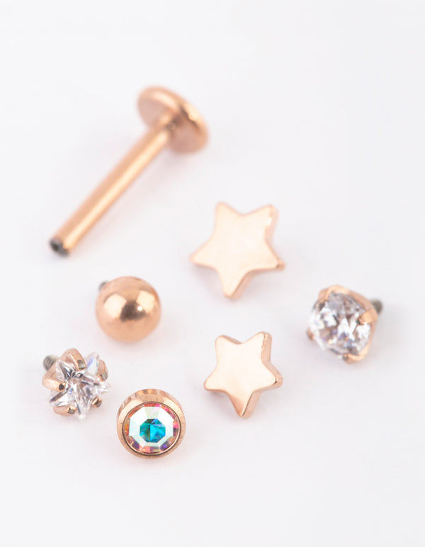 Rose Gold Plated Star Flat Back 6-Pack
