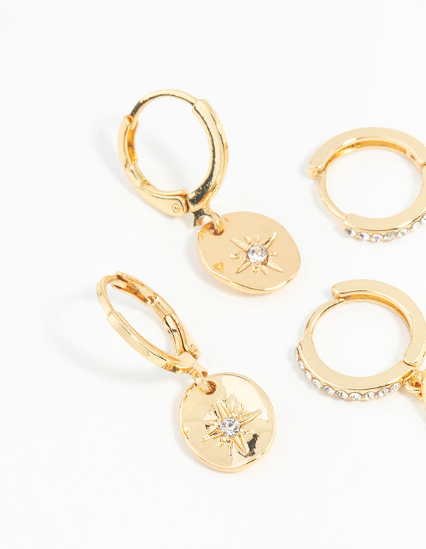 Gold Plated Celestial Huggie Hoop Earring Pack