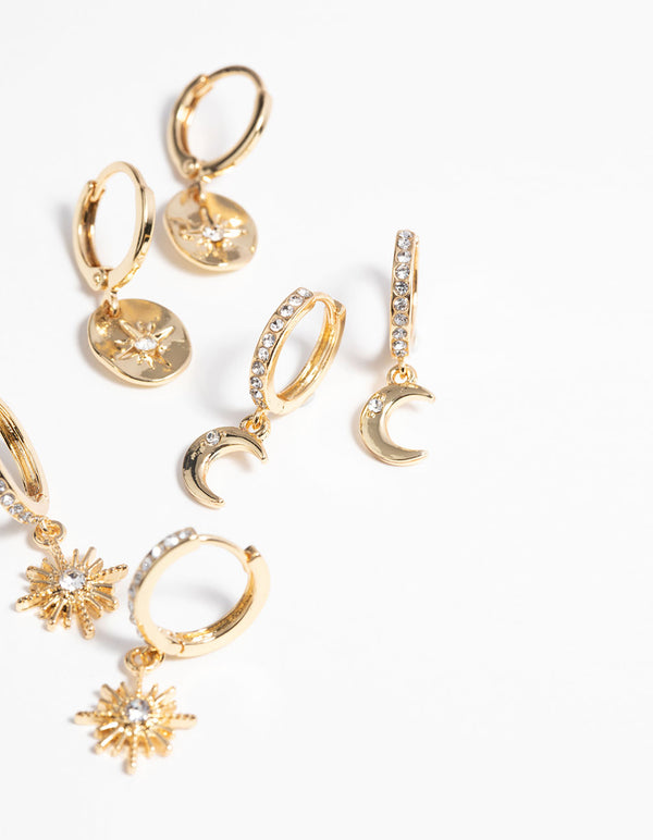 Gold Plated Celestial Huggie Hoop Earring Pack