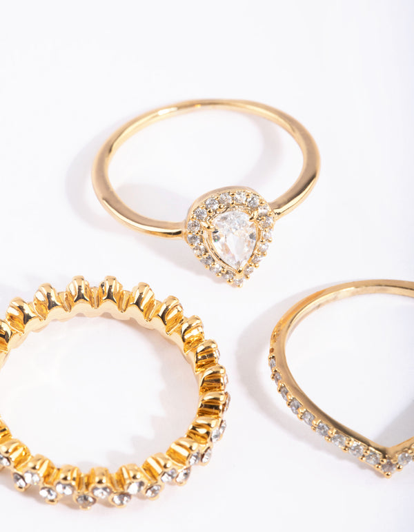 Gold Plated Teardrop Halo Ring