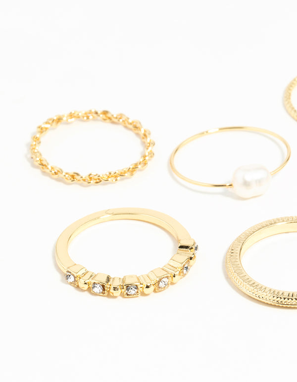 Gold Plated Ring Stack Pack with Freshwater Pearls