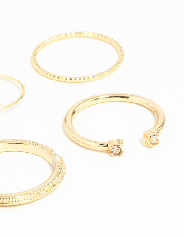 Gold Plated Ring Stack Pack with Freshwater Pearls