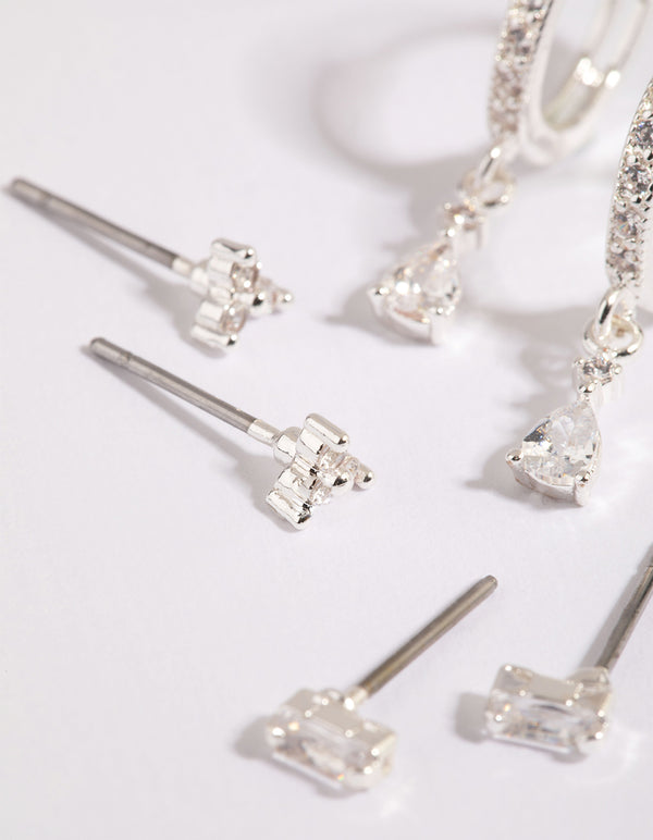 Silver Stack Pack Earrings with Cubic Zirconia