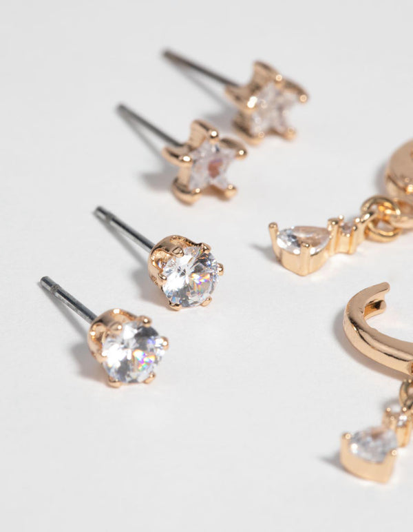 Gold Star Earrings with Cubic Zirconia