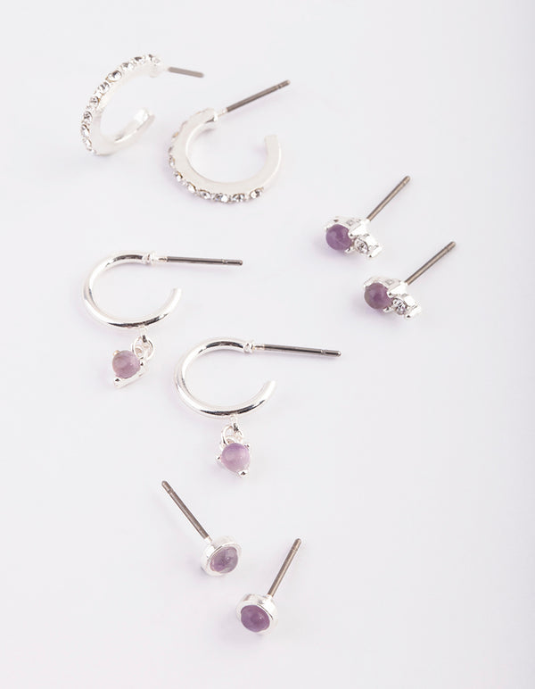 Silver Earring Stack Pack with Amethyst
