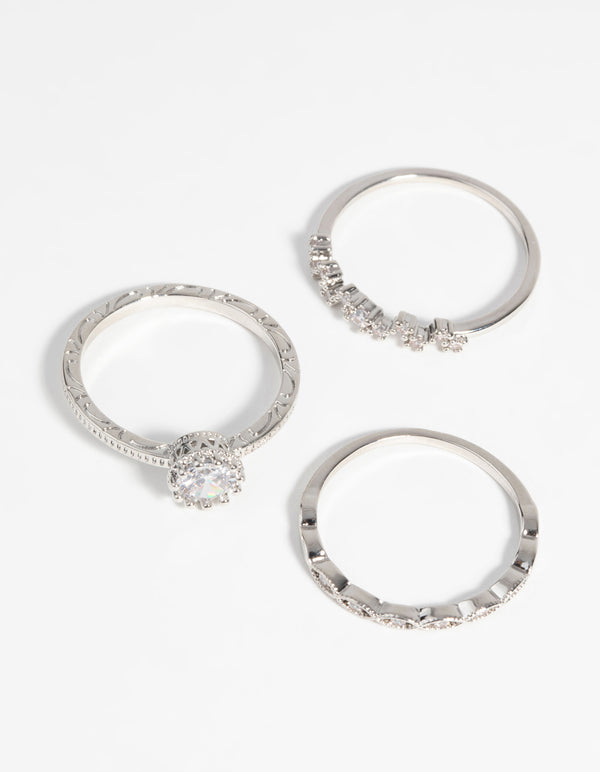 Silver Cubic Zirconia Triple Band Ring