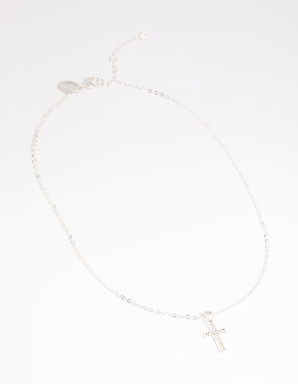 Silver Diamante Cross Necklace