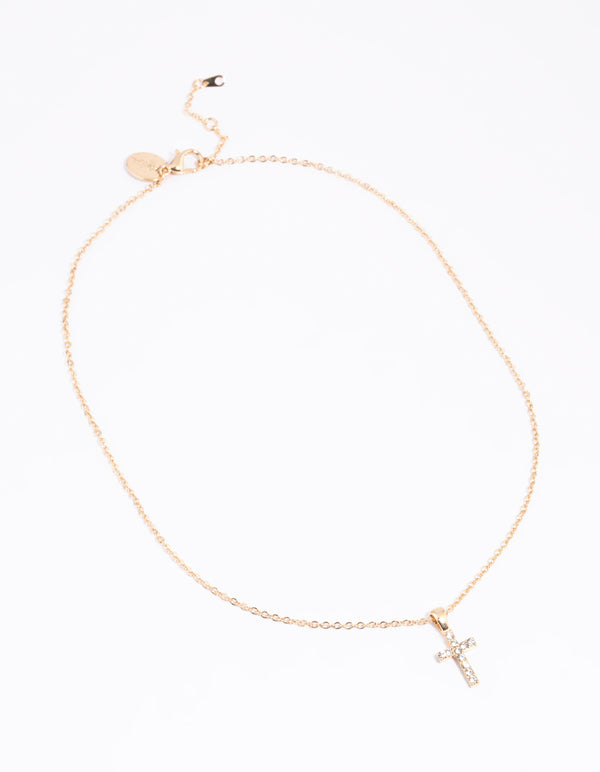 Gold Diamante Cross Necklace