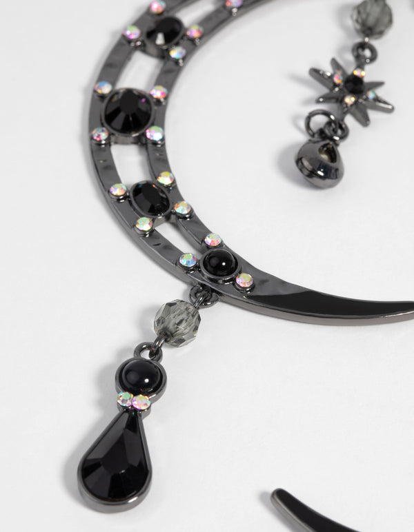 Gunmetal Moon Statement Earrings