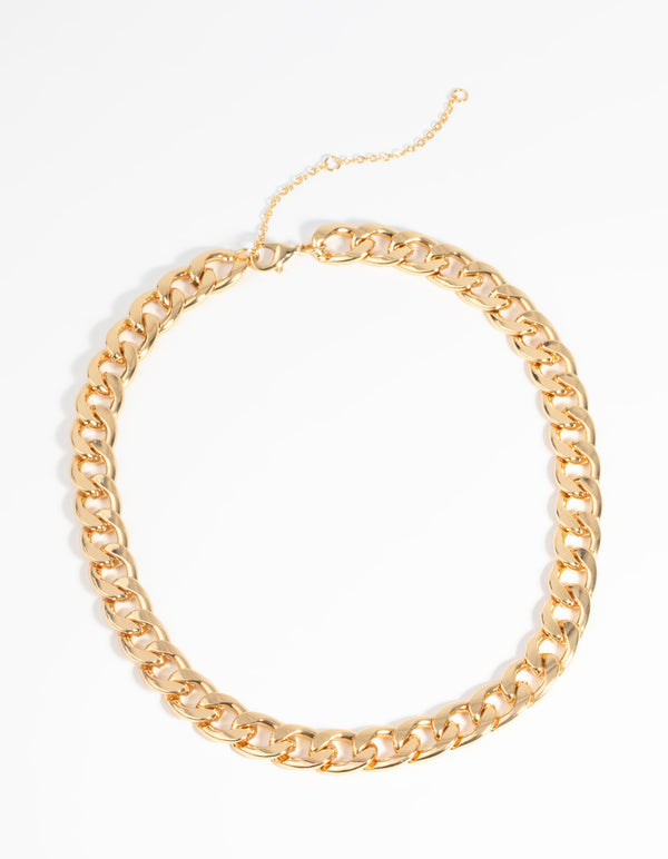 Gold Plated Flat Curb Chain Necklace