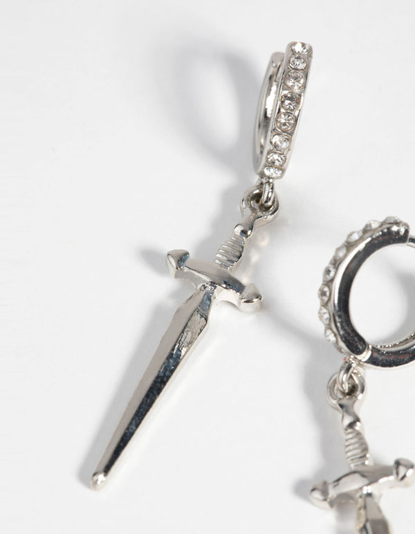 Silver Dagger Huggie Hoop Earrings