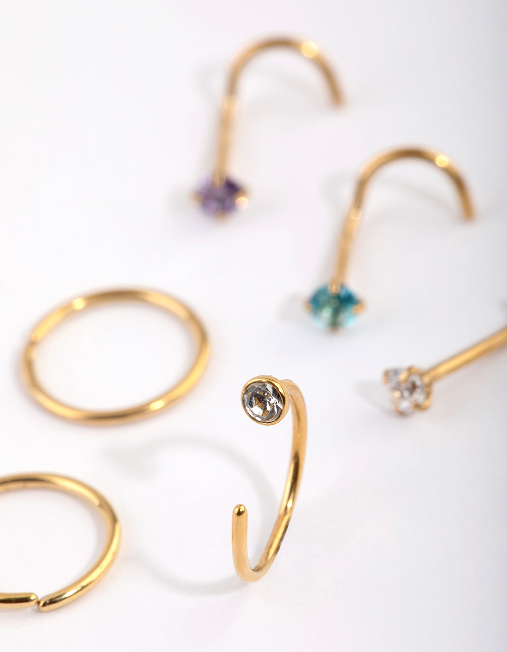 Gold Plated Surgical Steel Pastel Diamante Nose Stud 6-Pack