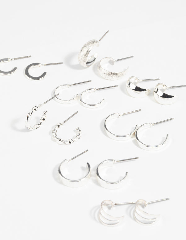 Silver Textured Hoop Earring 8-Pack
