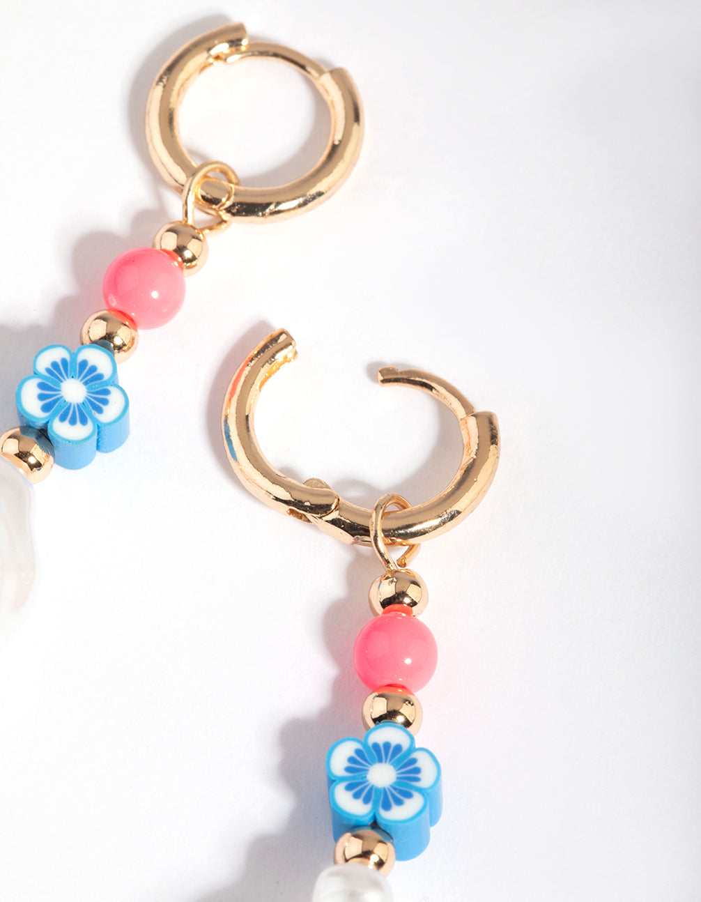 Gold Bright Bead & Pearl Huggie Hoop Earrings