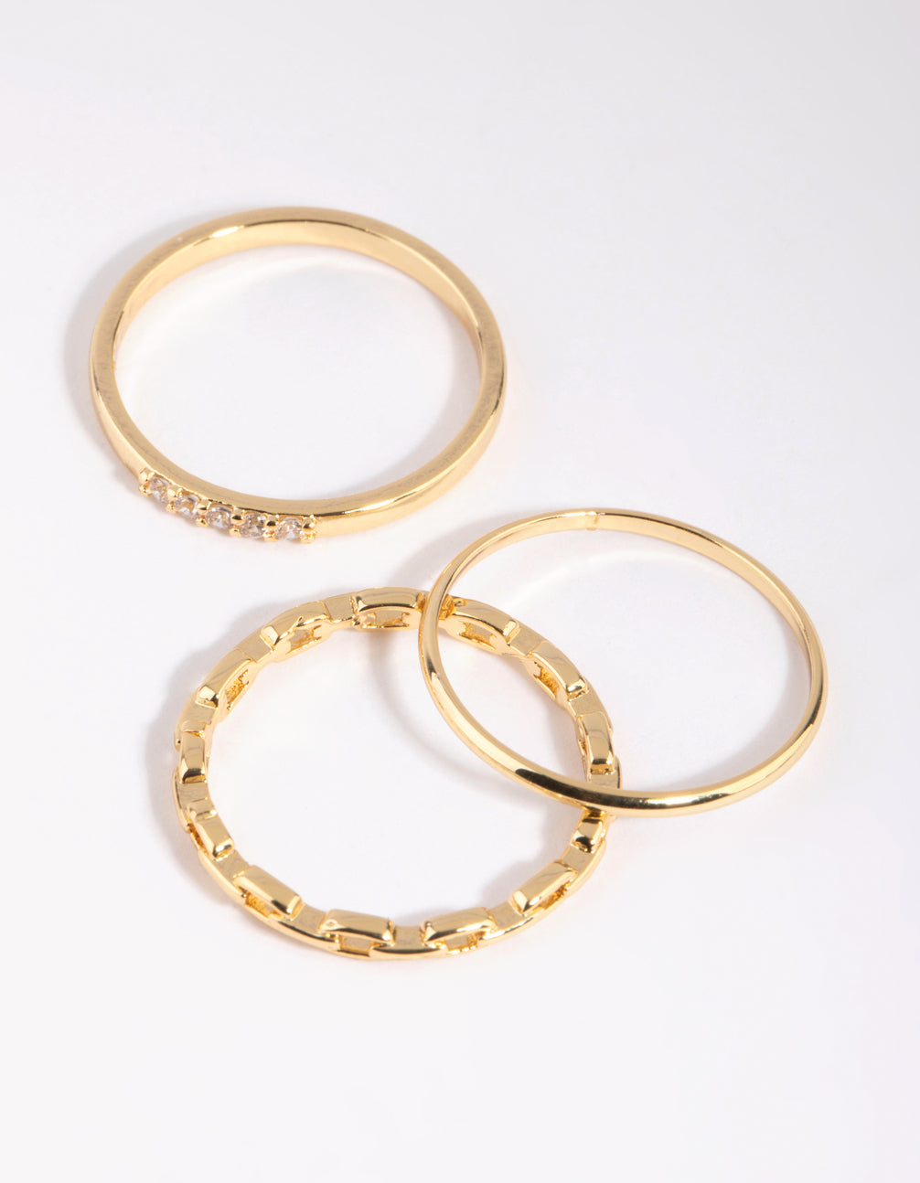 Gold Diamante & Chain Ring Stack Pack