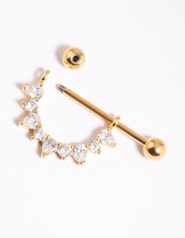 Gold Plated Titanium Cubic Zirconia Nipple Bar