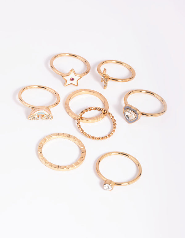 Gold Rainbow Star Ring Pack