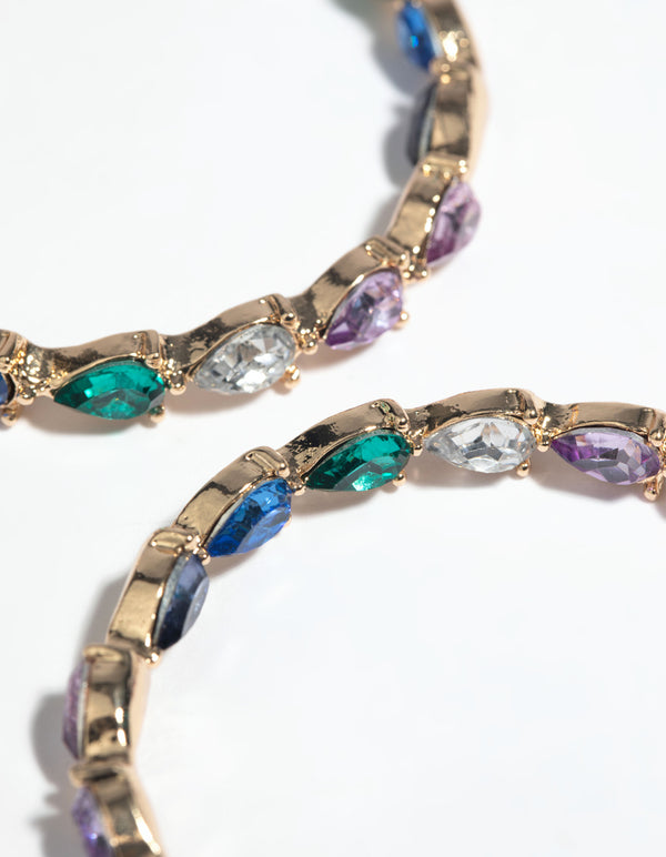 Gold Pear Stone Hoop Earrings