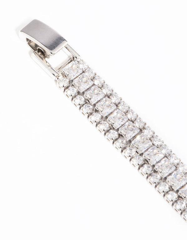 Silver Cubic Zirconia Wide Bracelet