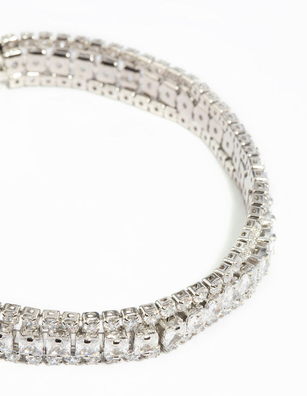 Silver Cubic Zirconia Wide Bracelet