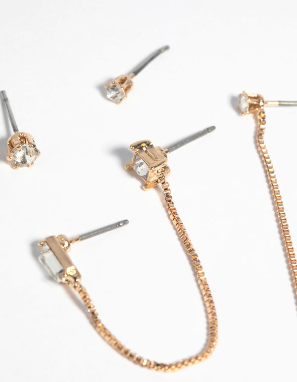Gold Diamante Loop Chain Stud Earring 5-Pack