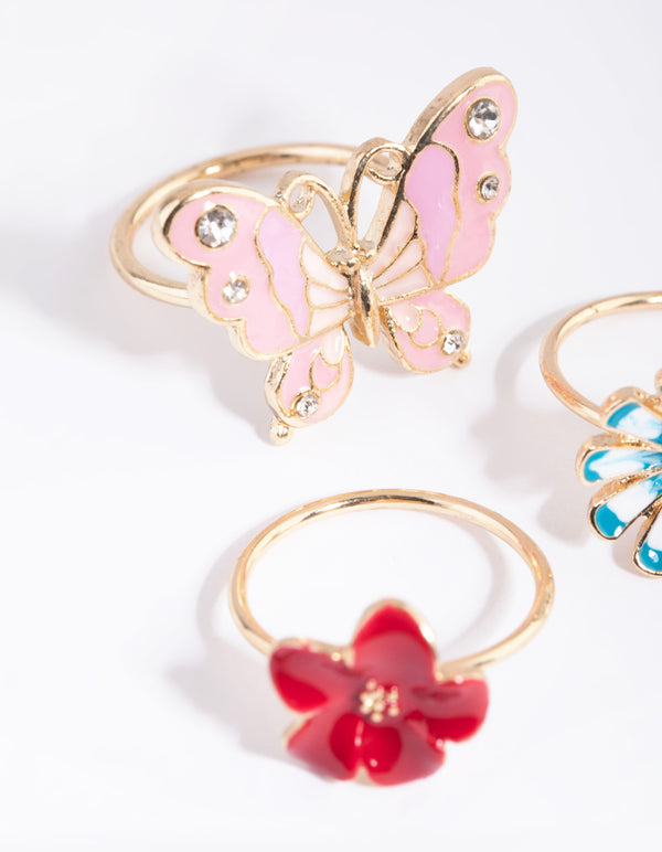Gold Butterfly & Flower Ring