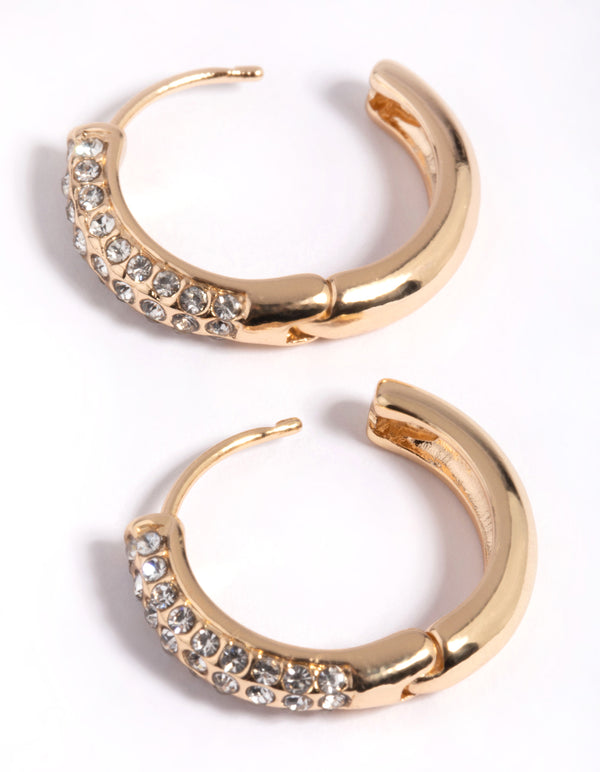 Gold Diamante Huggie Hoop Earrings