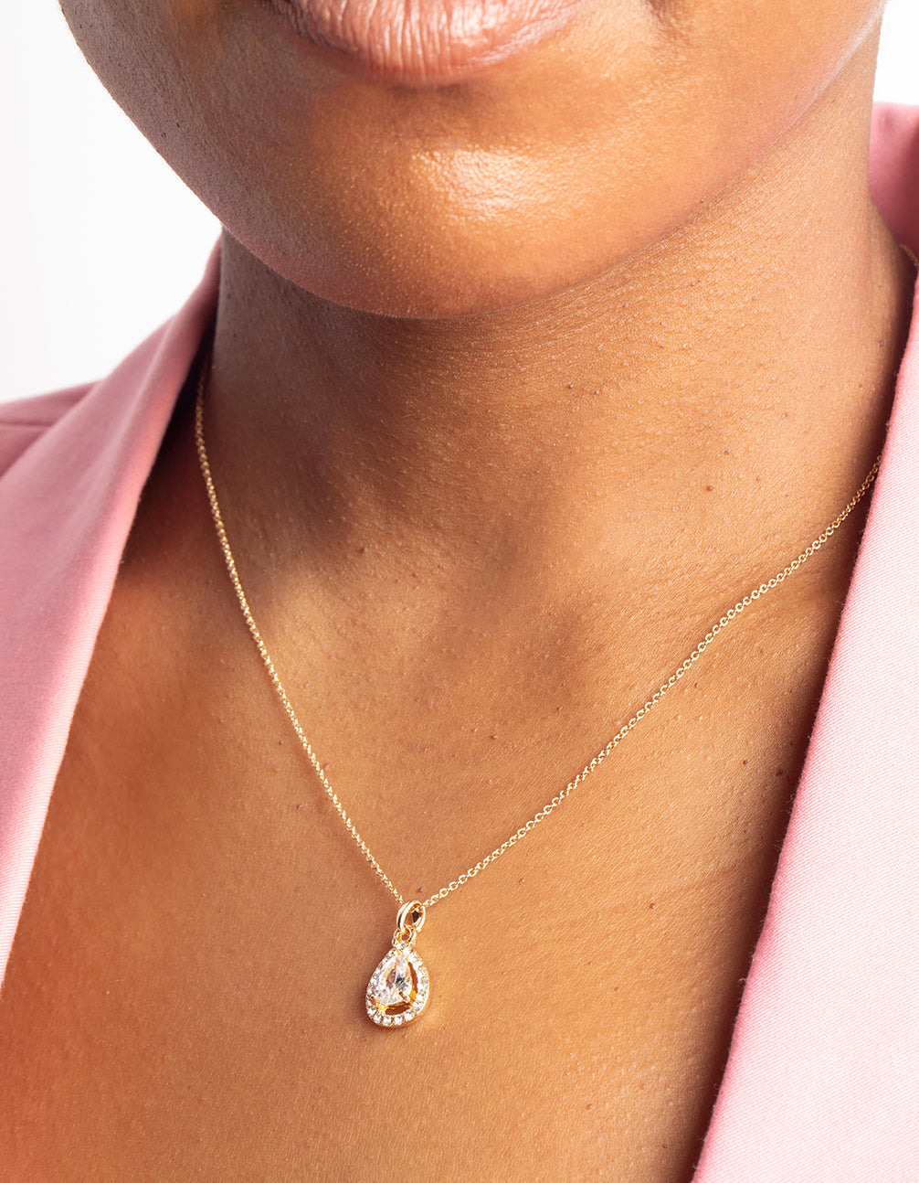 Gold Diamond Simulant Diamante & Pearl Necklace & Earrings Set