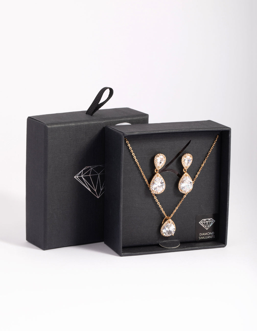 Gold Diamond Simulant Necklace & Earrings Set