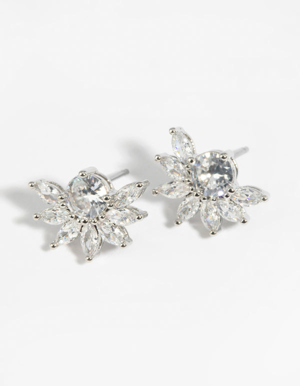 Diamond Simulant Flower Necklace & Earrings Set