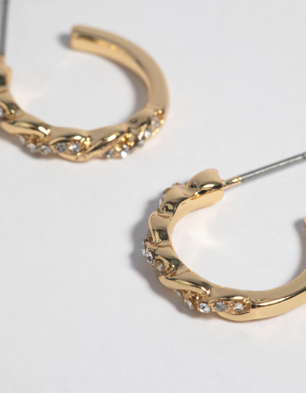 Gold Plated Diamante Twisted Hoop Earrings