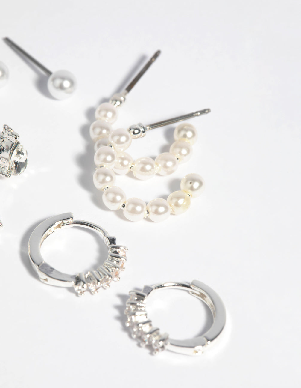 Silver Plated Diamante & Freshwater Pearl Stud Earring Pack