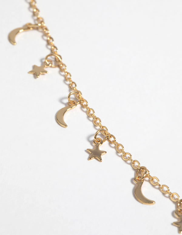Gold Plated Star & Moon Necklace