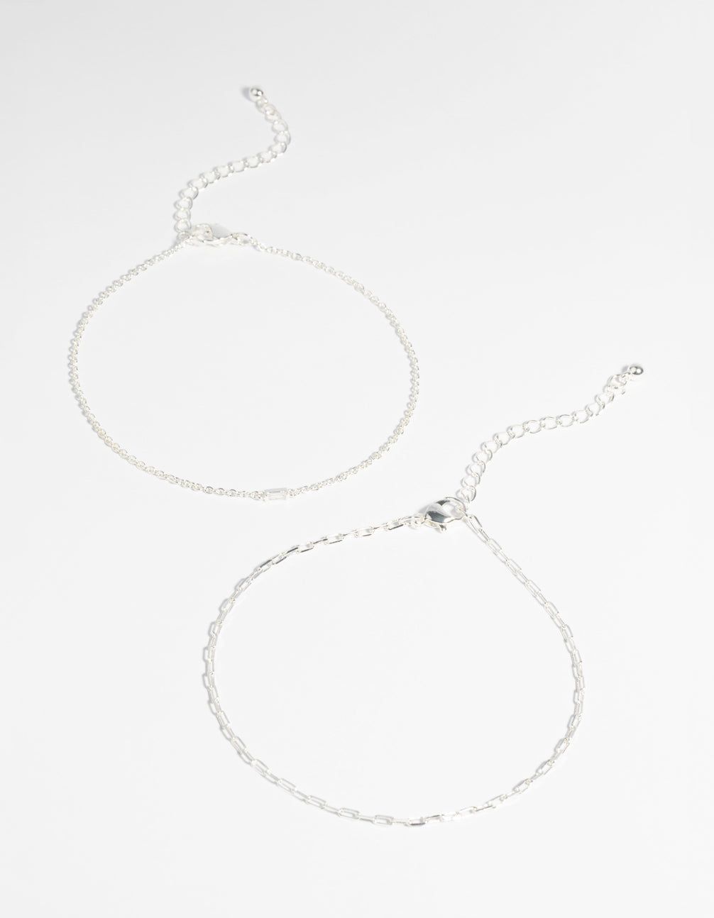 Silver Plated Fine Chain Anklet Set