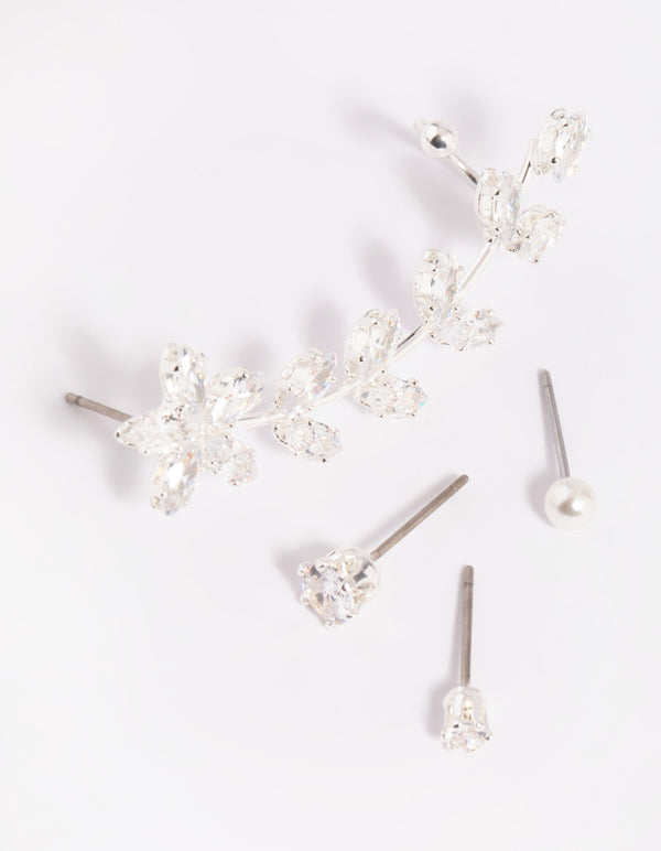 Silver Cubic Zirconia Vine Cuff Earring 4-Pack