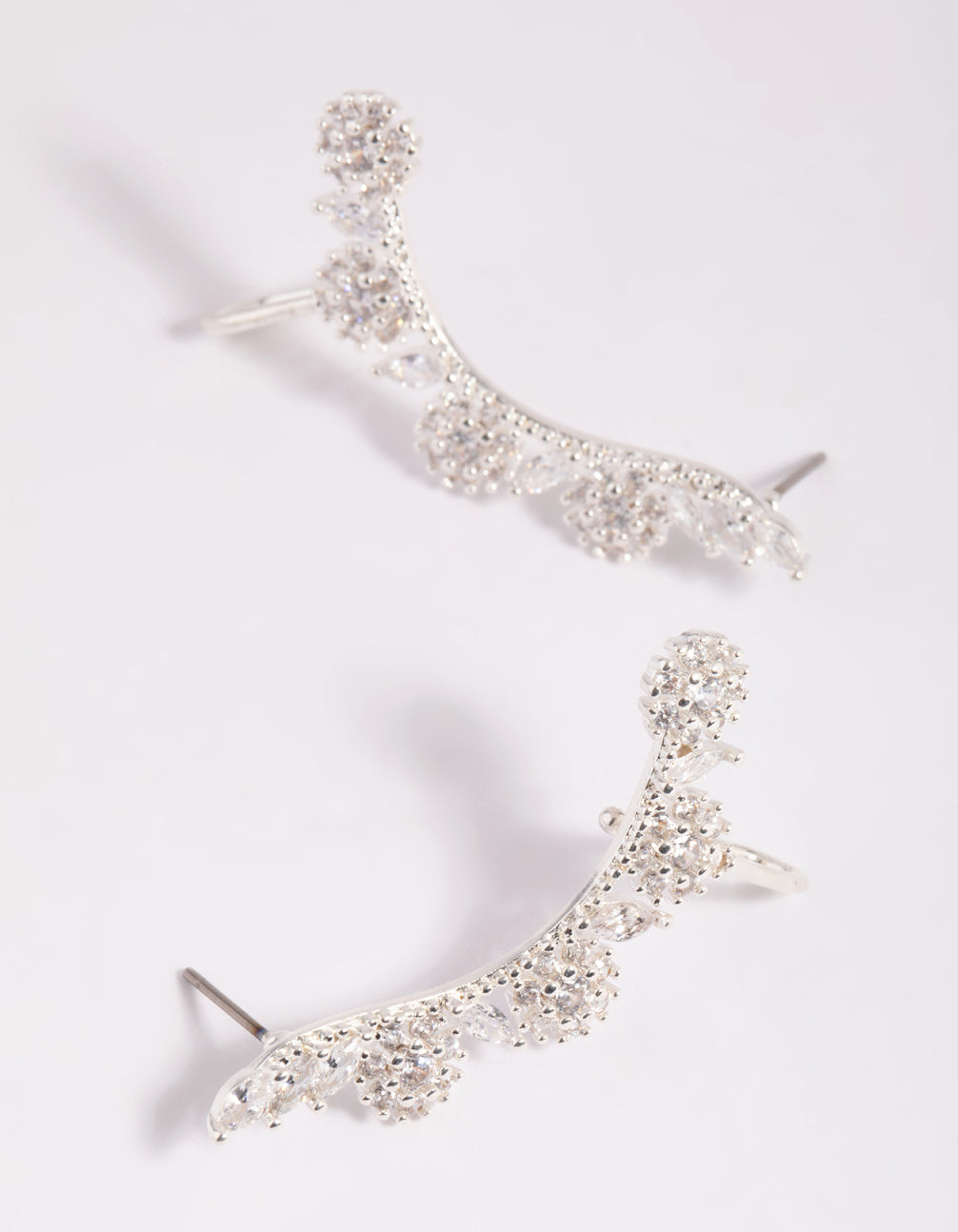 Silver Cubic Zirconia Rose Cuff Earrings