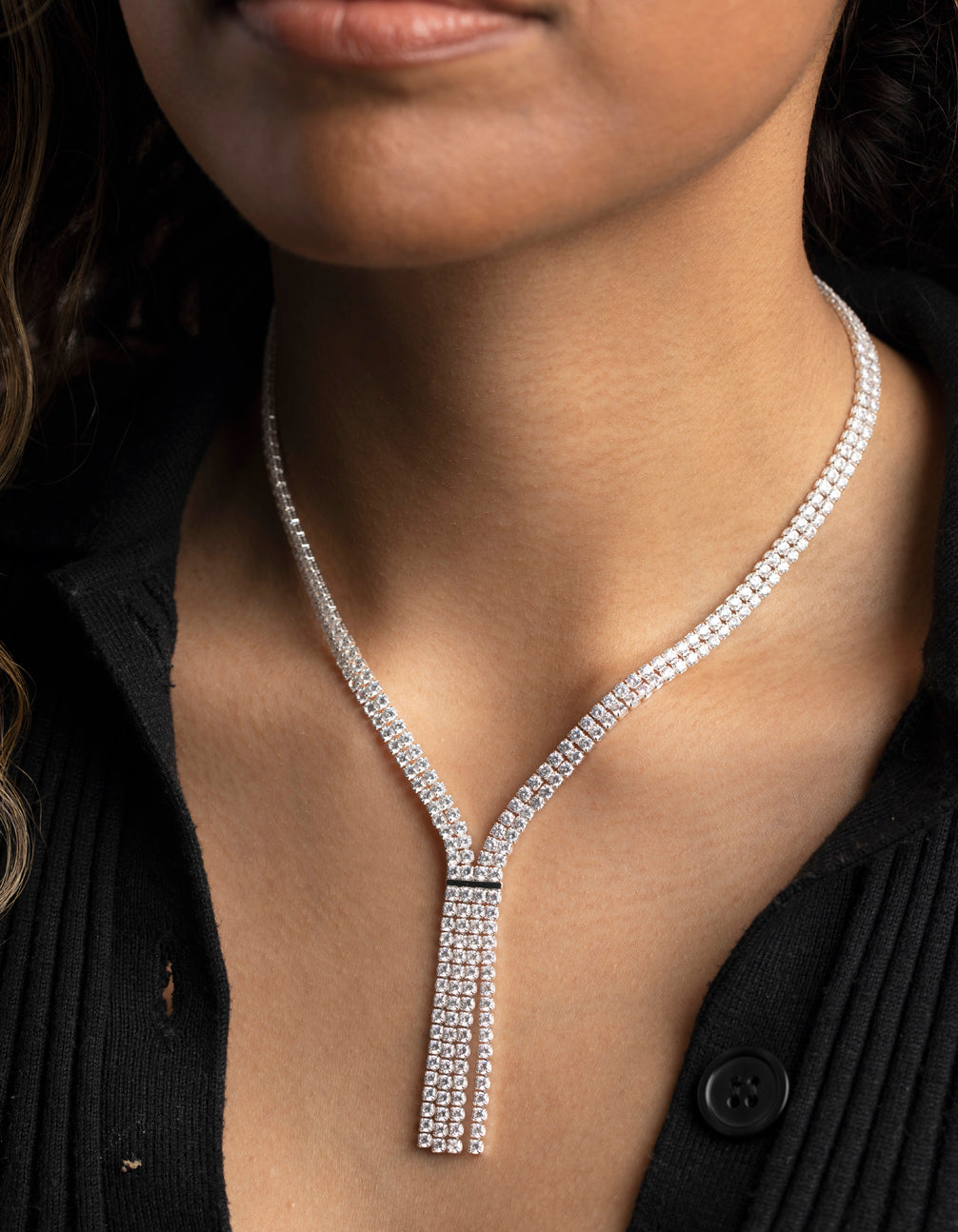 Silver Cubic Zirconia Fringe Necklace