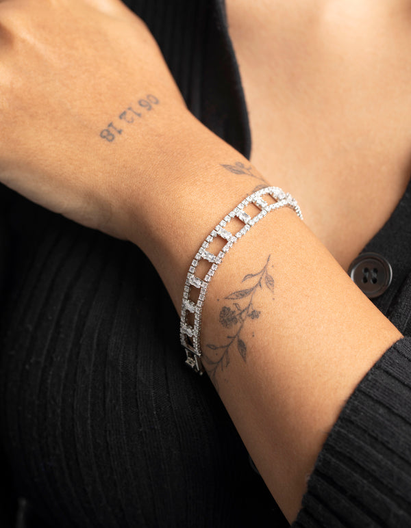 Silver Cubic Zirconia Ladder Bracelet