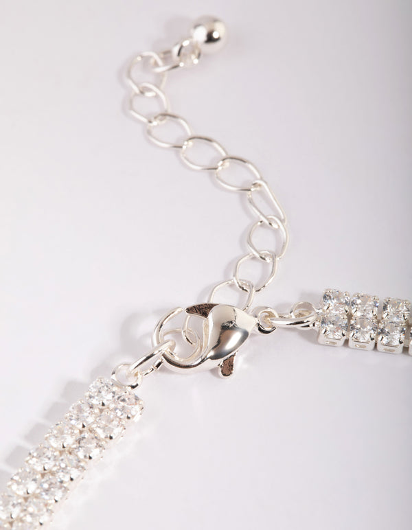 Silver Cubic Zirconia Layered Anklet