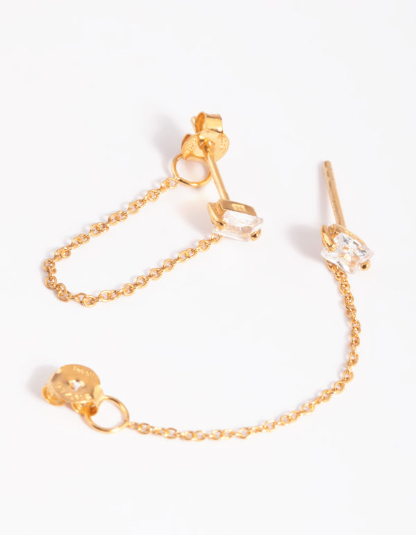 Gold Plated Sterling Silver Cubic Zirconia Chain Stud Earrings