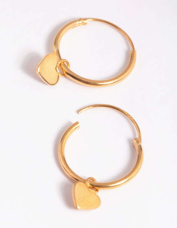 Gold Plated Sterling Silver Heart Huggie Hoop Earrings
