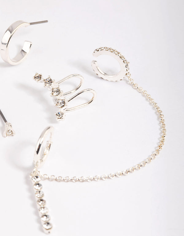 Silver Clear Stone Stud Earring Pack