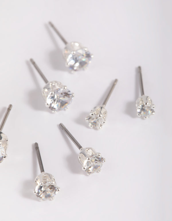 Silver Plated Brass Cubic Zirconia Ascending Earring Stack 8-Pack