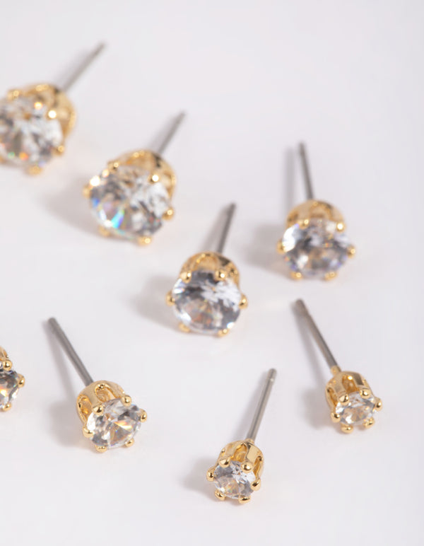 Gold Plated Brass Cubic Zirconia Ascending Earring Stack 8-Pack