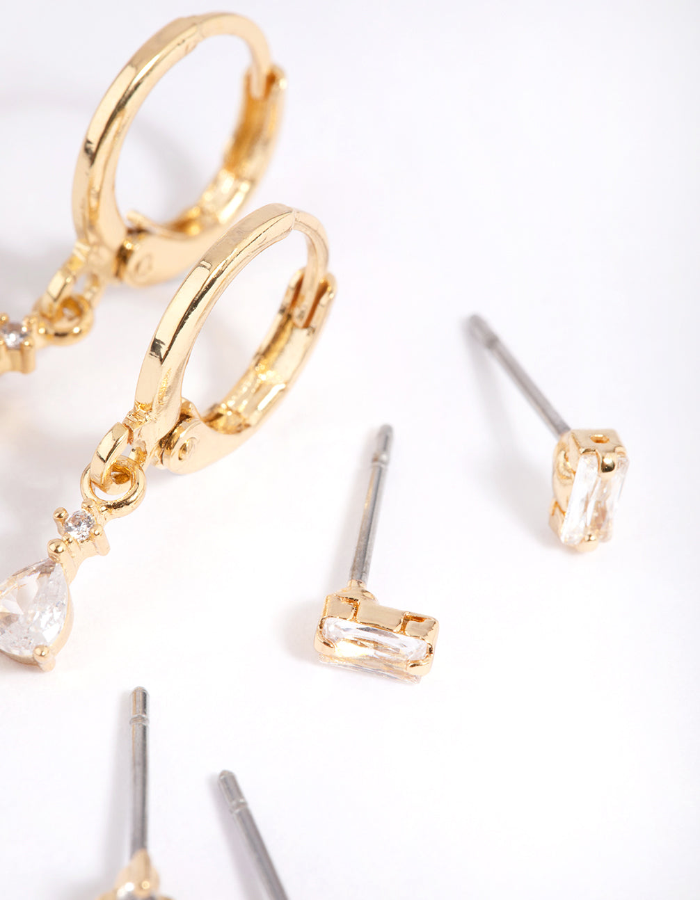 Gold Plated Brass Pear Cubic Zirconia Huggie Hoop Earrings