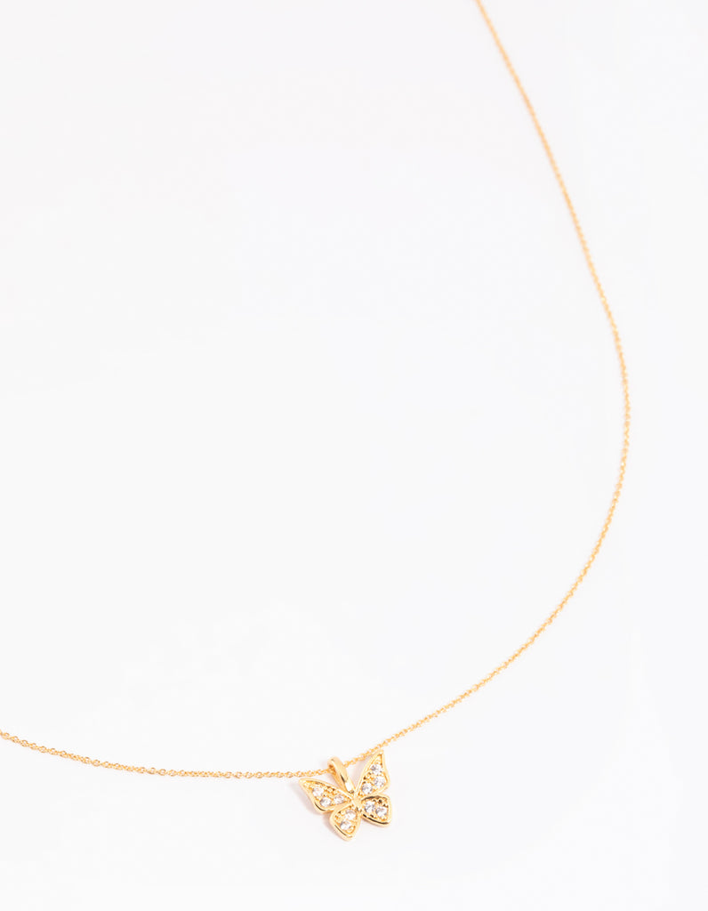 Gold Plated Brass Pave Butterfly Necklace