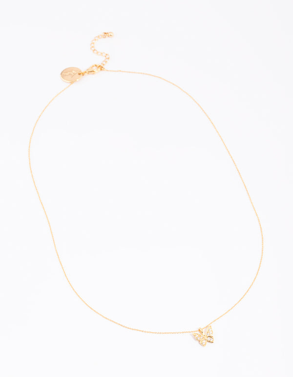 Gold Plated Brass Pave Butterfly Necklace