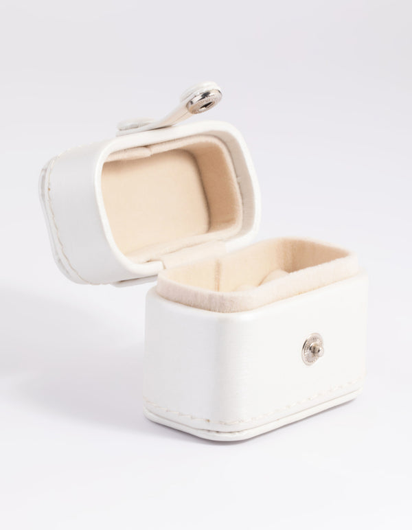 Small Cream Faux Leather Ring Box