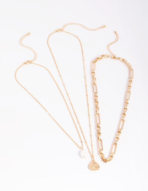 Gold Pearl & Coin Layered Necklace